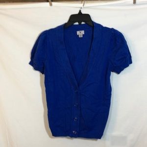 Worthington Blue Button Up V-neck Short Sleeve Top